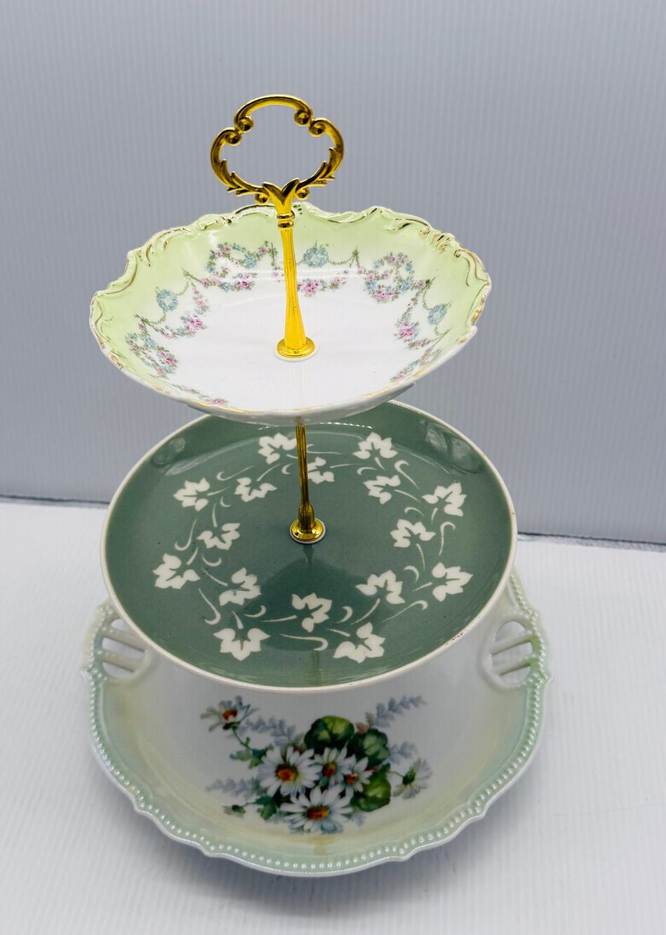 One of Kind Handmade 3 Tier Tray from Vintage Dishes